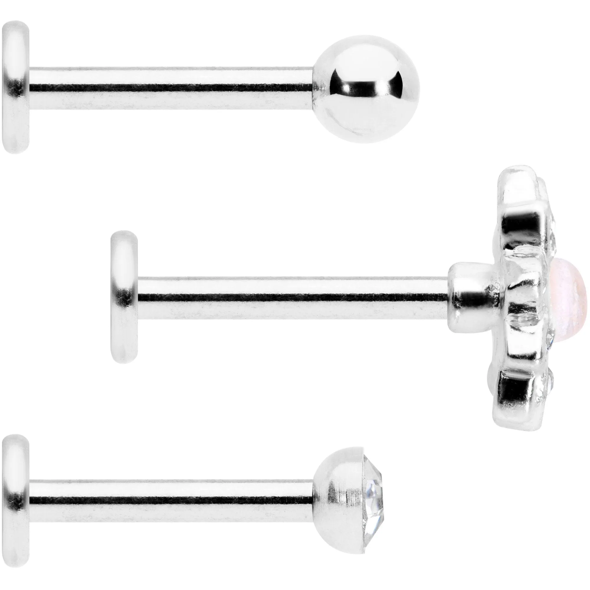 16 Gauge 5/16 White Faux Opal Flower Labret Set of 3