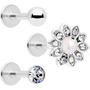16 Gauge 5/16 White Faux Opal Flower Labret Set of 3