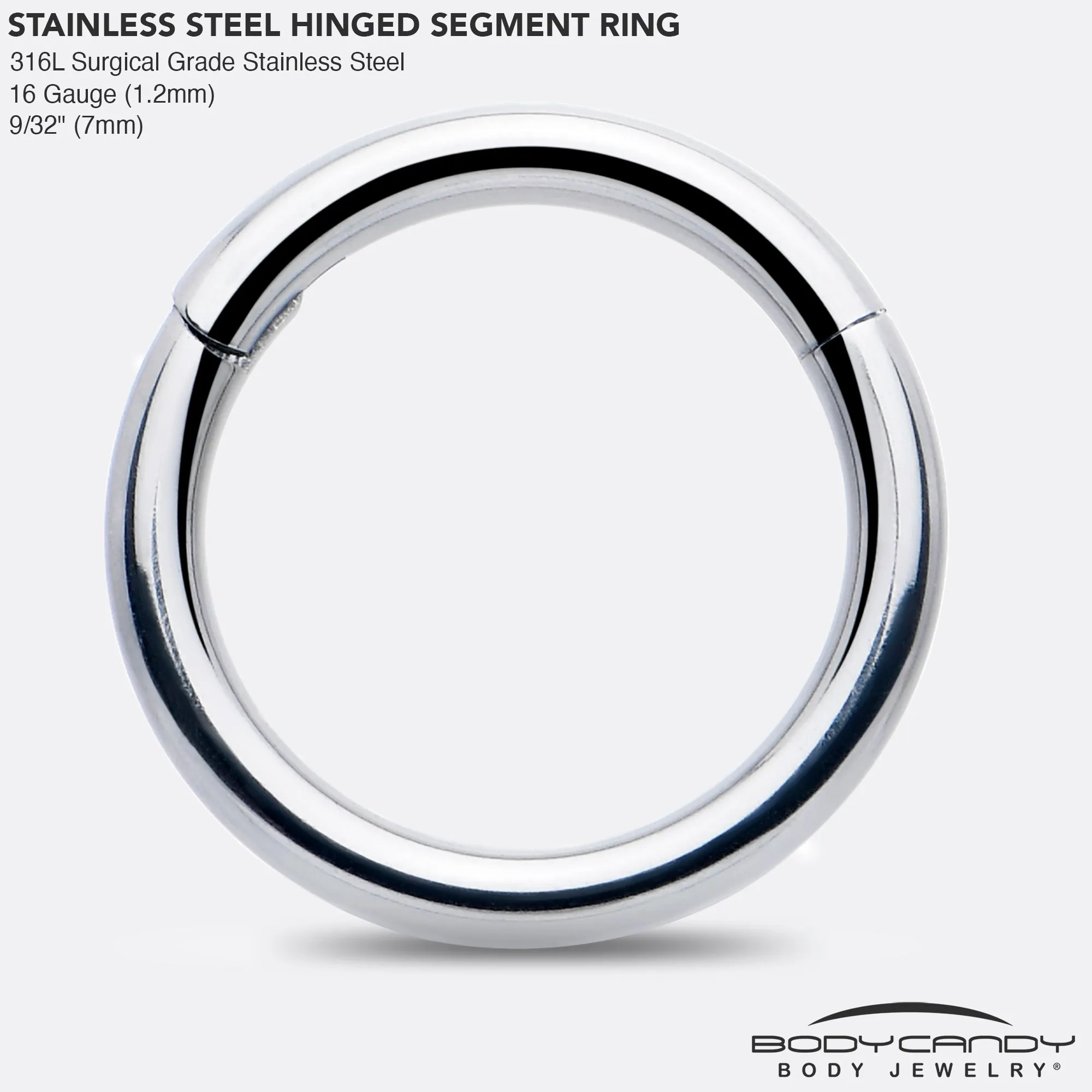16 Gauge 7mm 316L Surgical Steel Precision Hinged Segment Hoop