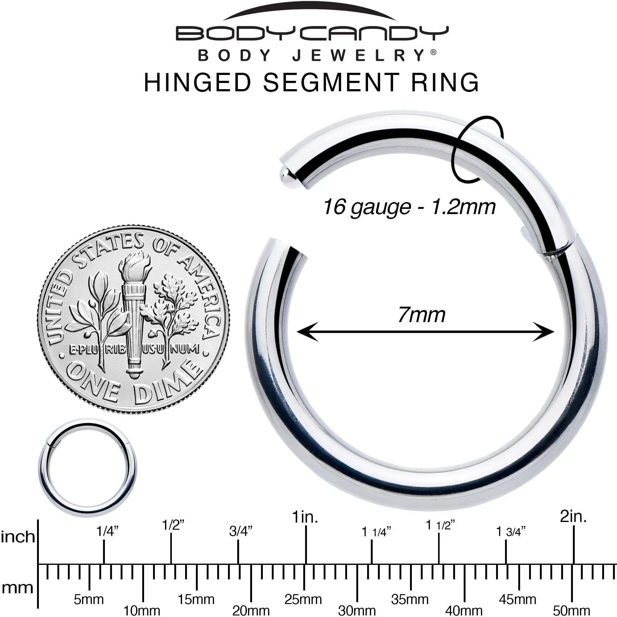 16 Gauge 7mm 316L Surgical Steel Precision Hinged Segment Hoop