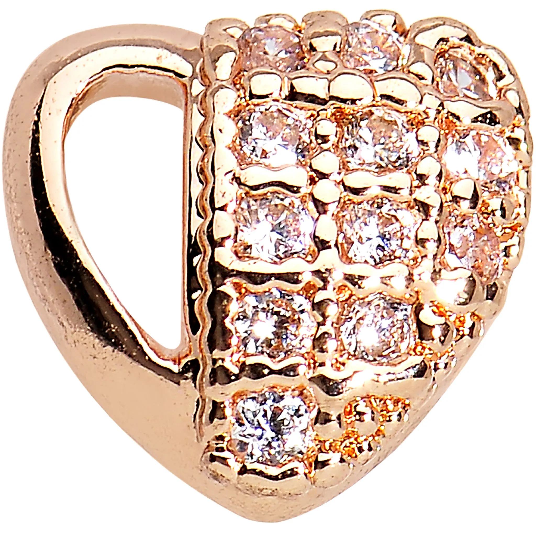 16 Gauge Rose Gold CZ Encrusted Heart Tragus Earring