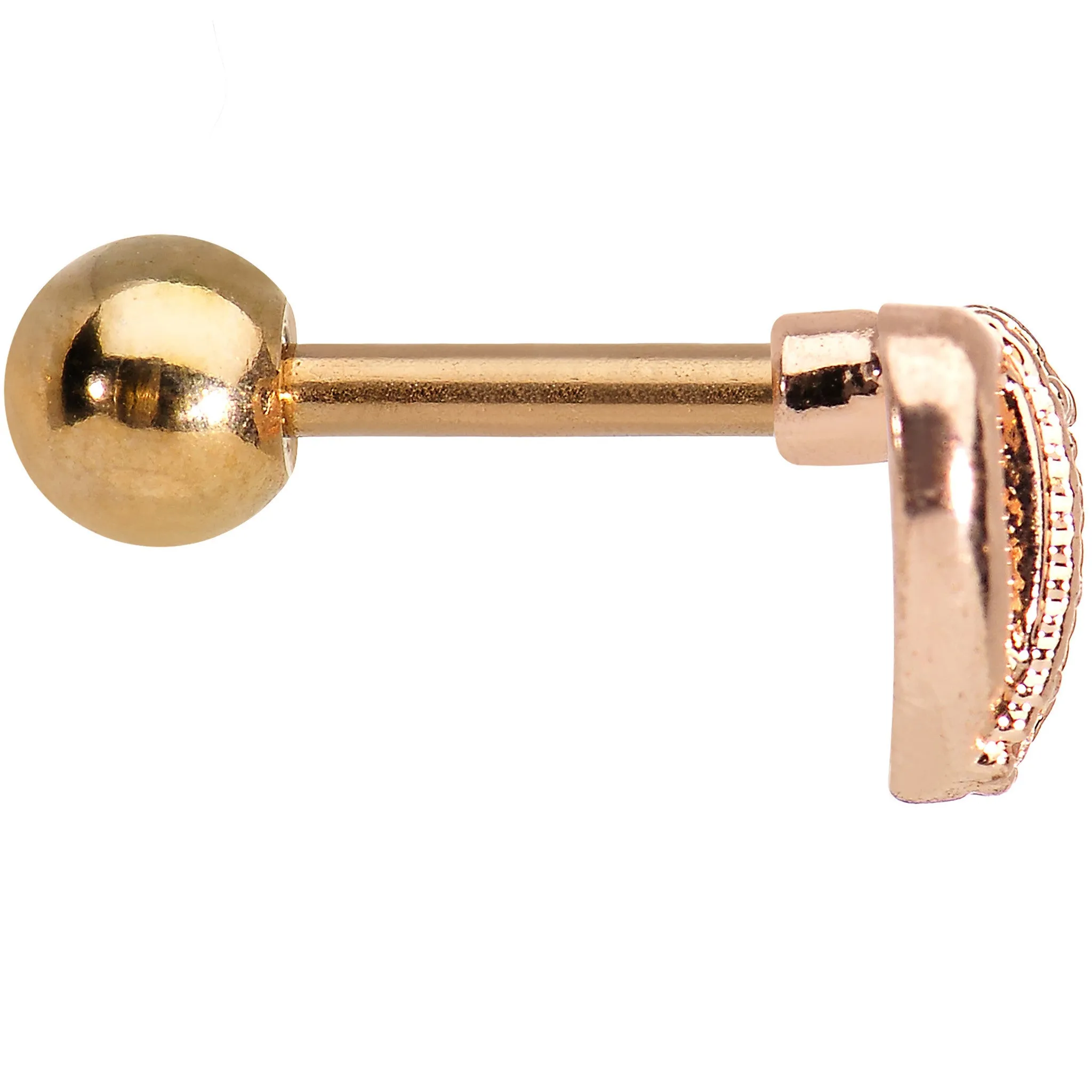 16 Gauge Rose Gold CZ Encrusted Heart Tragus Earring