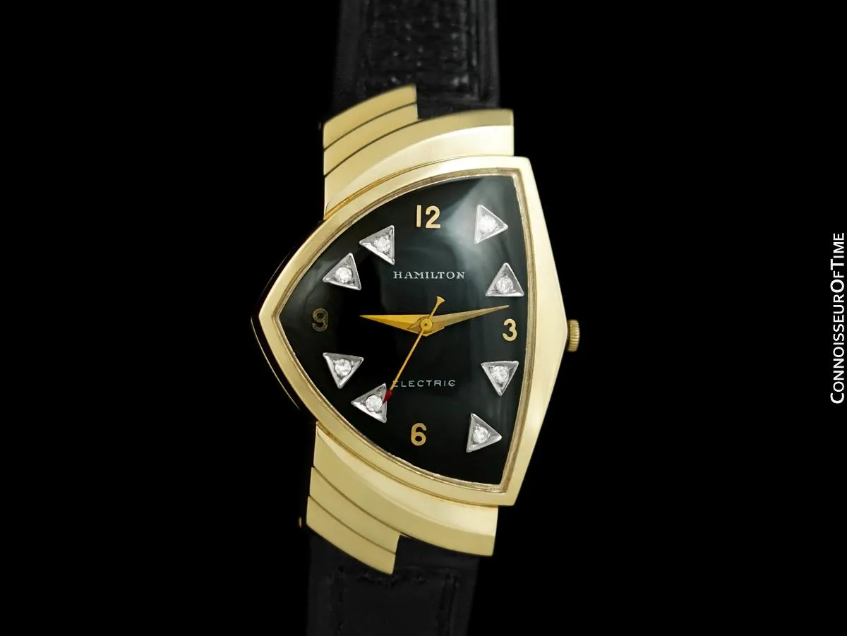 1950's Hamilton Electric Ventura "500" Model Vintage Mens Assymetric Wristwatch - 14K Gold