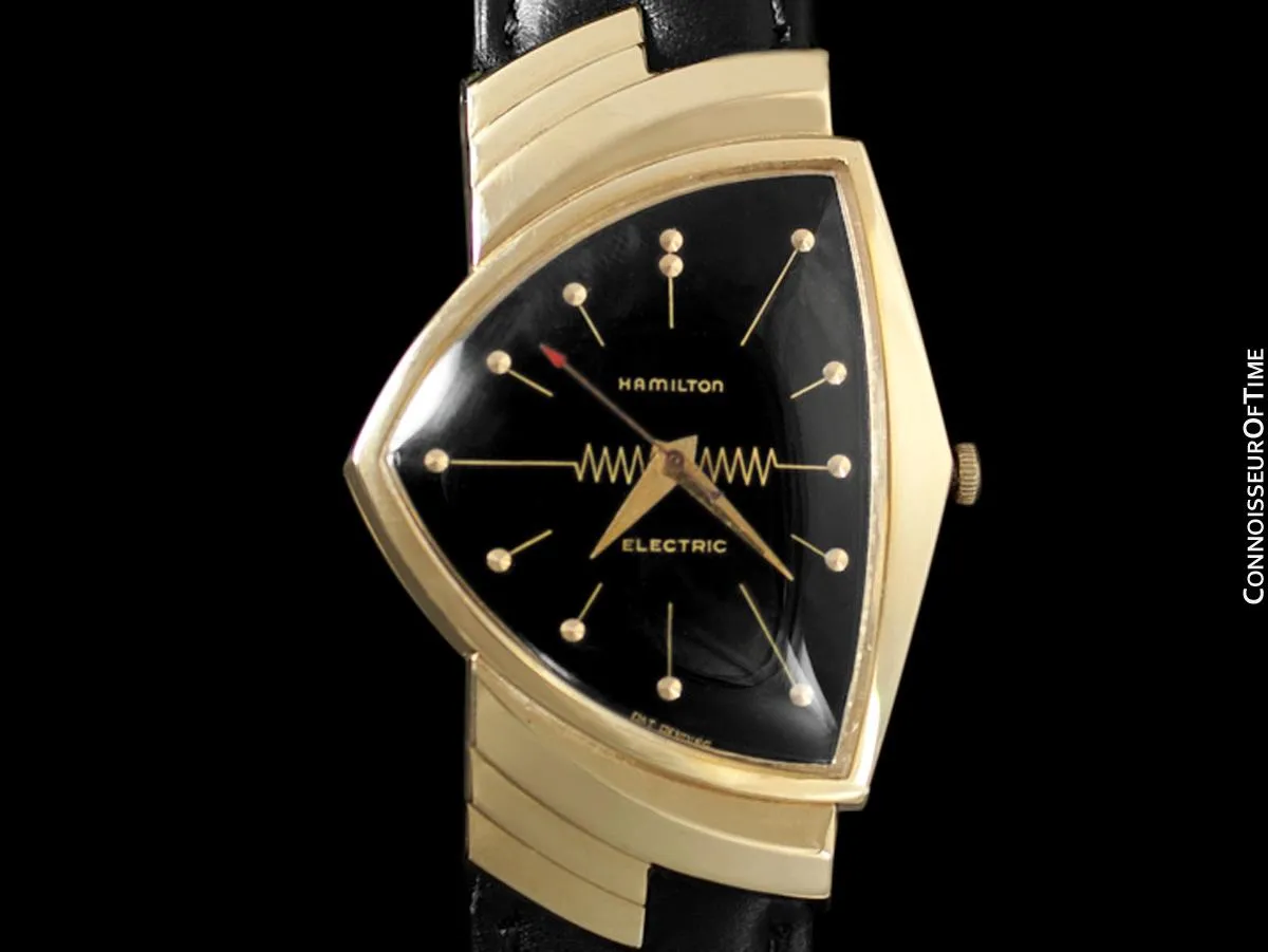 1950's Hamilton Electric Ventura "500" Model Vintage Mens Assymetric Wristwatch - 14K Gold