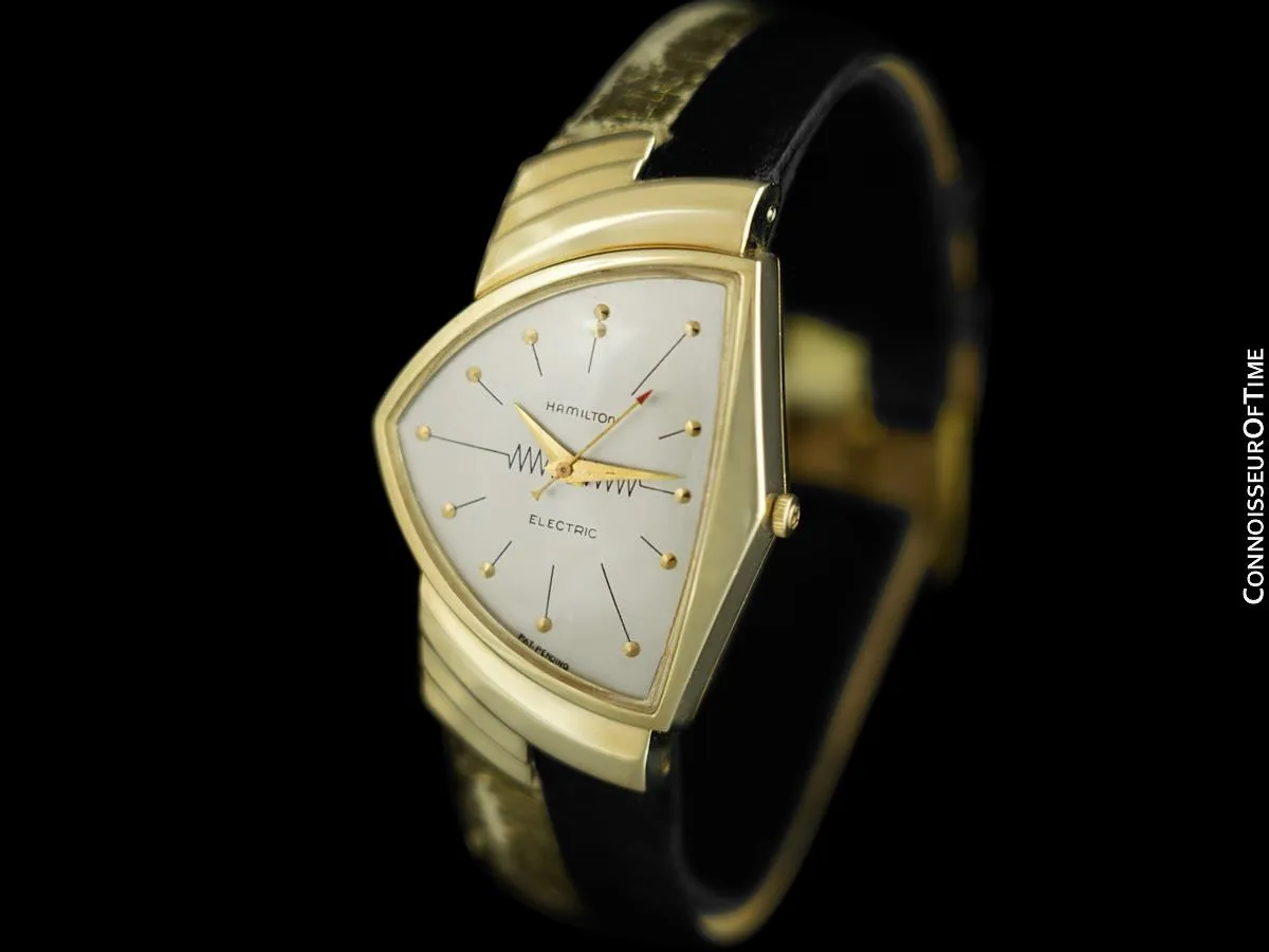 1950's Hamilton Electric Ventura "505" Model Vintage Mens Assymetric Wristwatch - 14K Gold