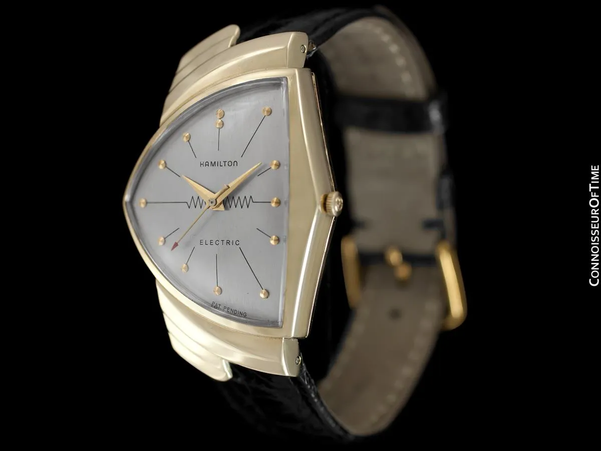1950's Hamilton Electric Ventura "505" Model Vintage Mens Assymetric Wristwatch - 14K Gold