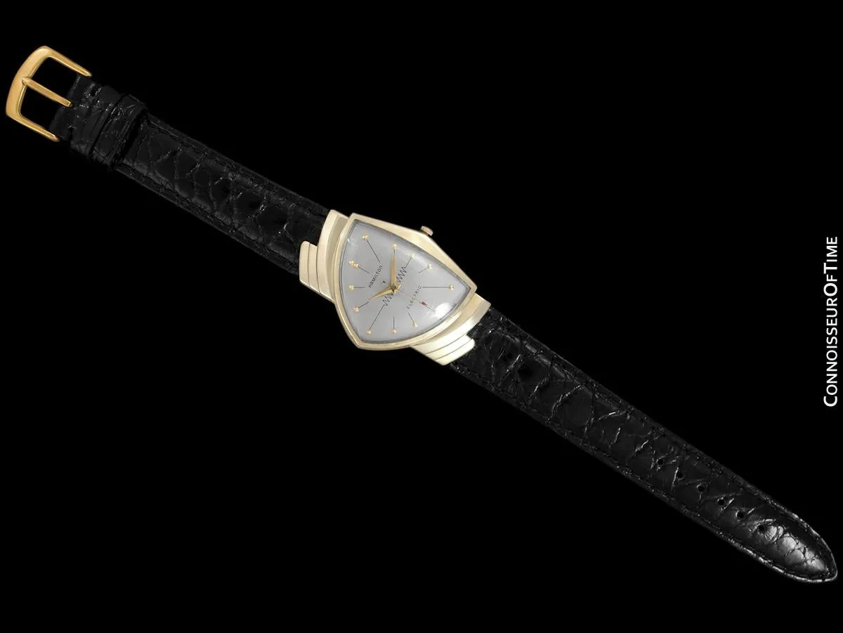1950's Hamilton Electric Ventura "505" Model Vintage Mens Assymetric Wristwatch - 14K Gold