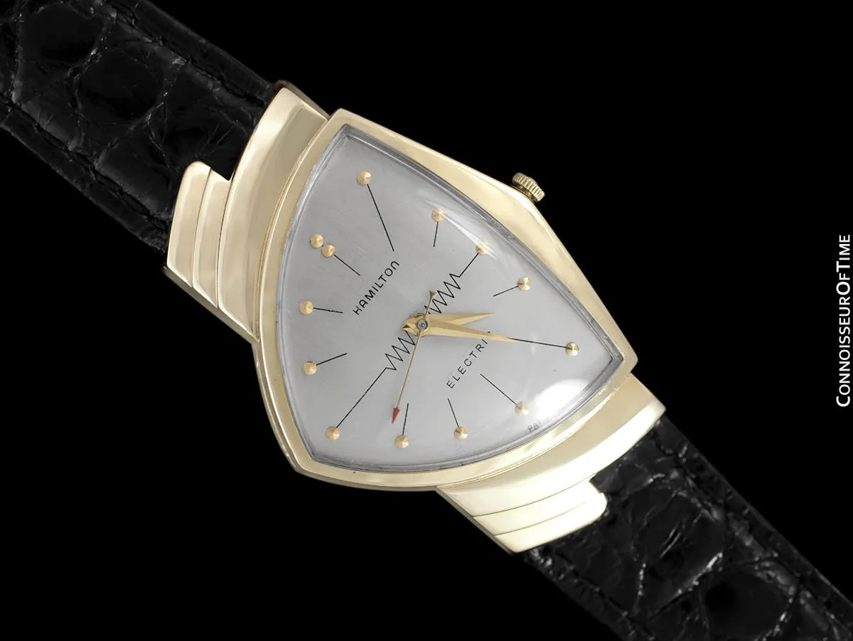 1950's Hamilton Electric Ventura "505" Model Vintage Mens Assymetric Wristwatch - 14K Gold
