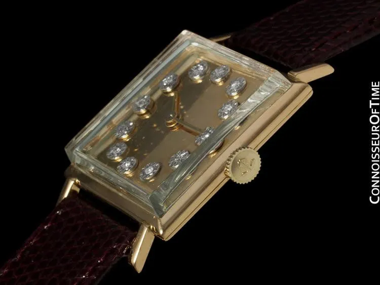 1950's Jaeger-LeCoultre Vintage Mens Square Watch with Two Dials - 18K Gold & Diamonds