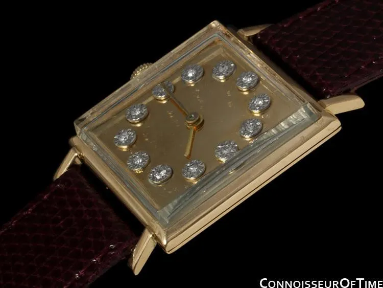 1950's Jaeger-LeCoultre Vintage Mens Square Watch with Two Dials - 18K Gold & Diamonds