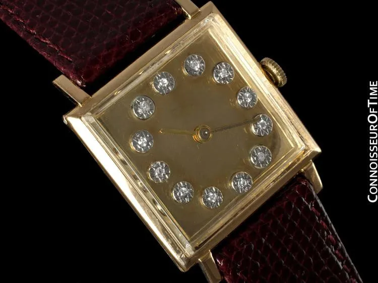1950's Jaeger-LeCoultre Vintage Mens Square Watch with Two Dials - 18K Gold & Diamonds