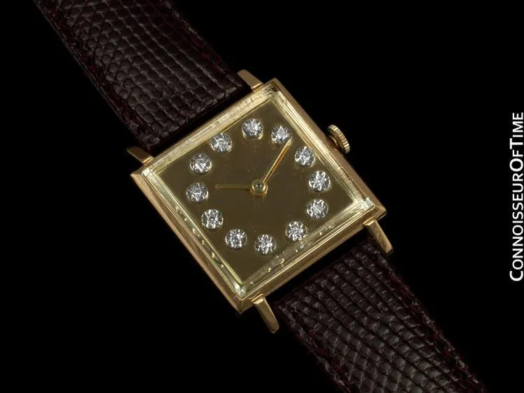 1950's Jaeger-LeCoultre Vintage Mens Square Watch with Two Dials - 18K Gold & Diamonds