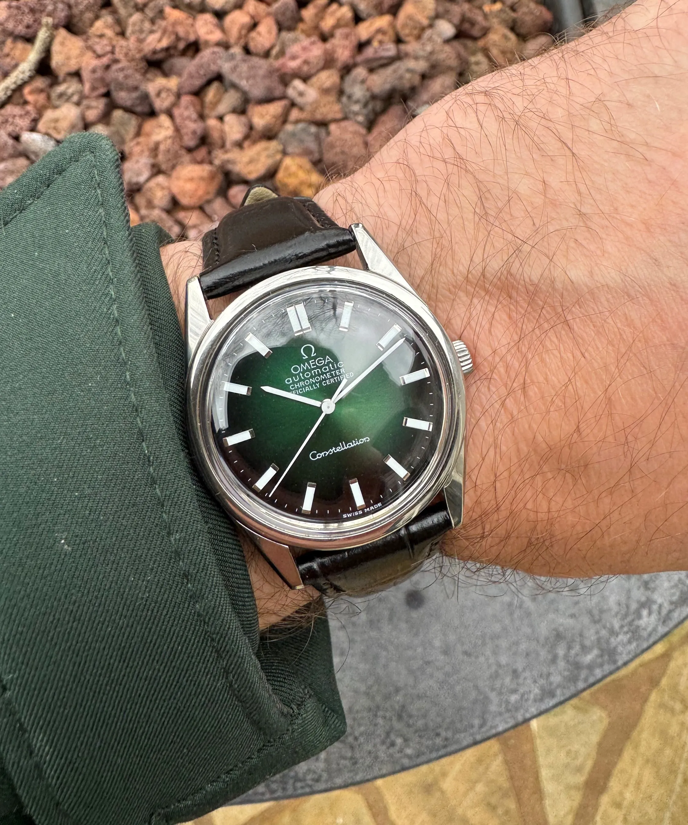 1966 Omega Constellation Mens Automatic Chronometer Green Vignette Dial Watch - Stainless Steel