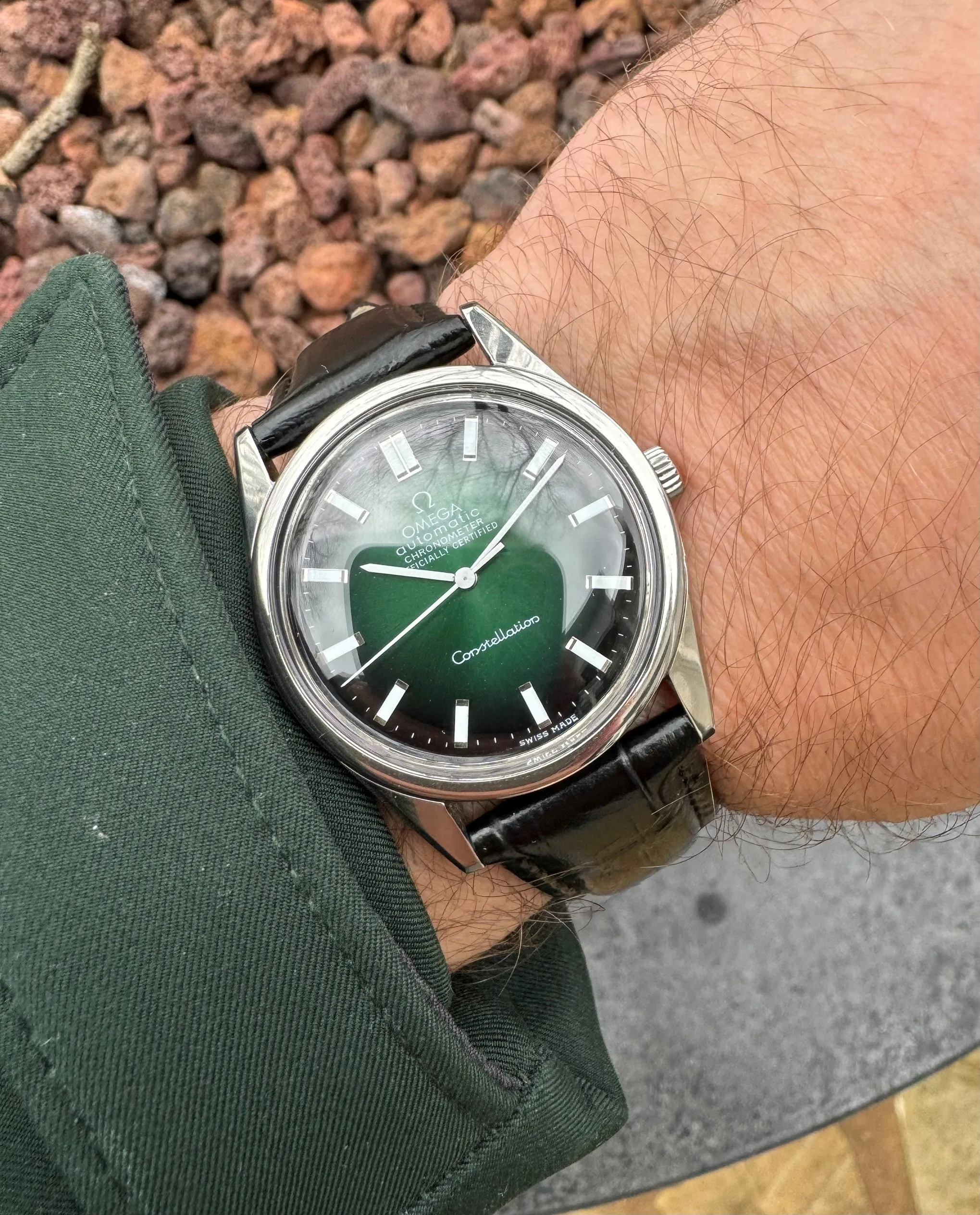 1966 Omega Constellation Mens Automatic Chronometer Green Vignette Dial Watch - Stainless Steel
