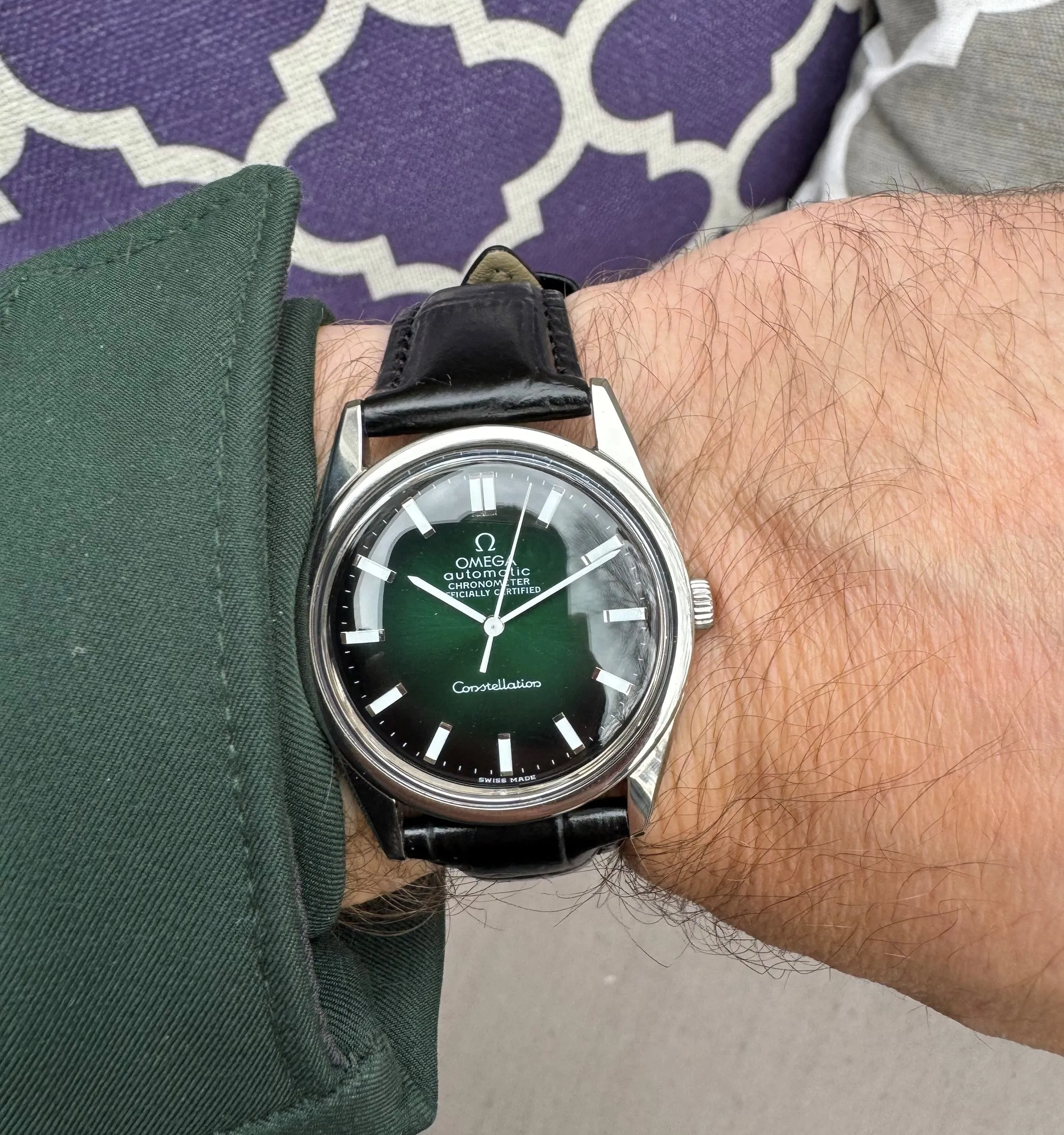 1966 Omega Constellation Mens Automatic Chronometer Green Vignette Dial Watch - Stainless Steel