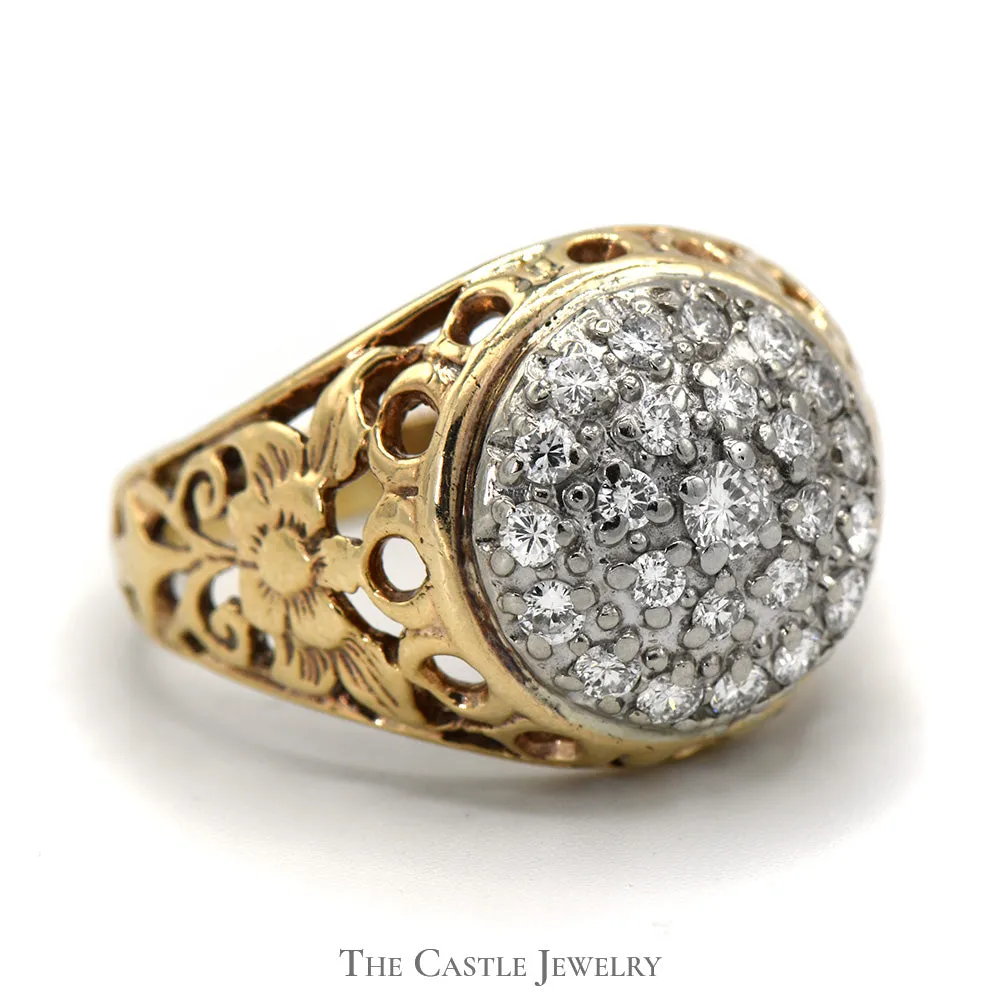 1cttw Kentucky Diamond Cluster Ring in 10k Yellow Gold