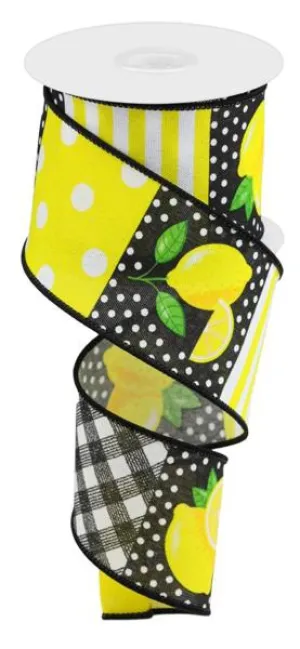 2.5" Lemon Block Pattern: Yellow, White, Black, Green (10 Yards) RGC1263