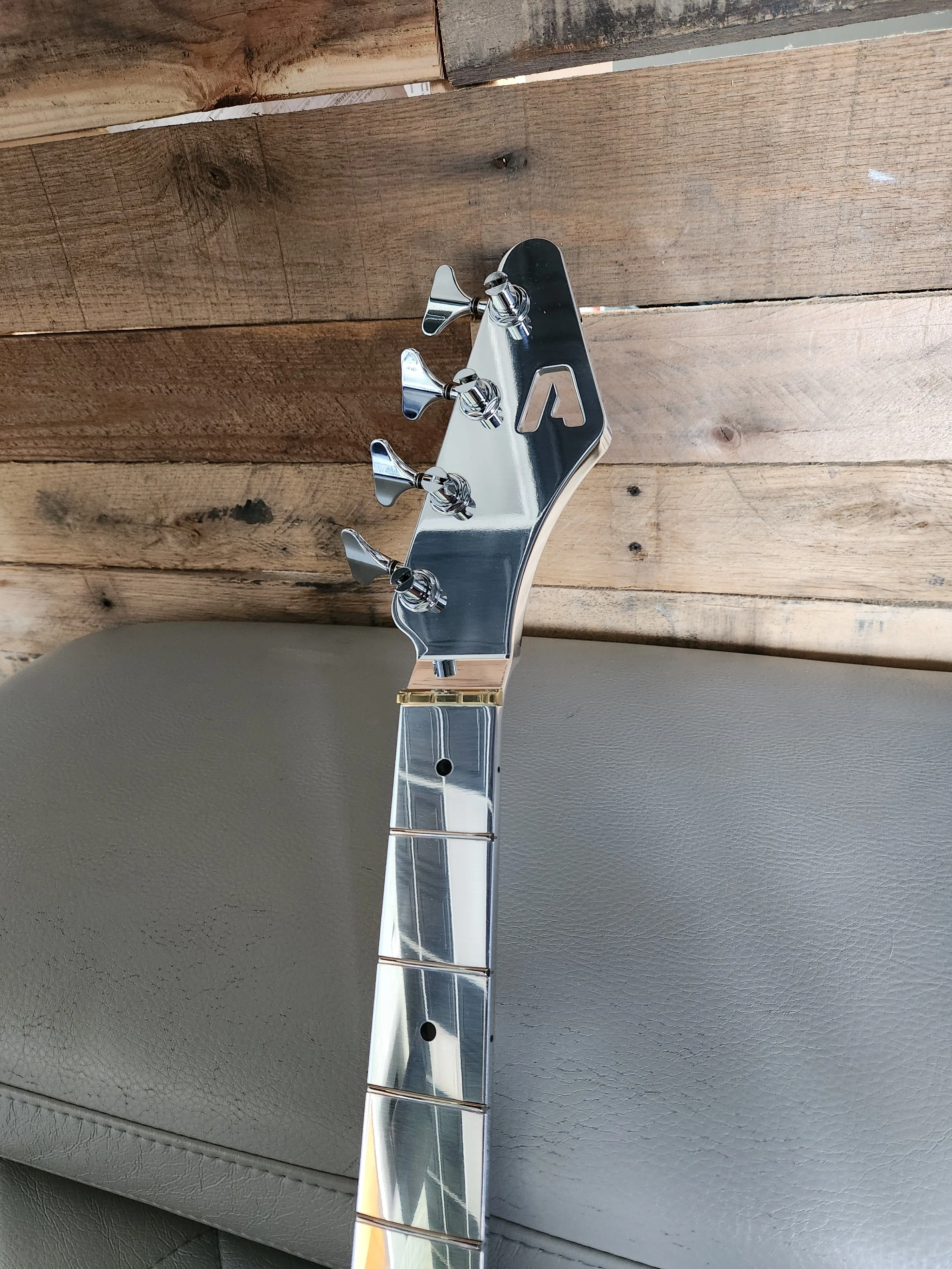34" Scale Polished Aluminum Andromeda Inline Bass Neck -BLACK TUNERS
