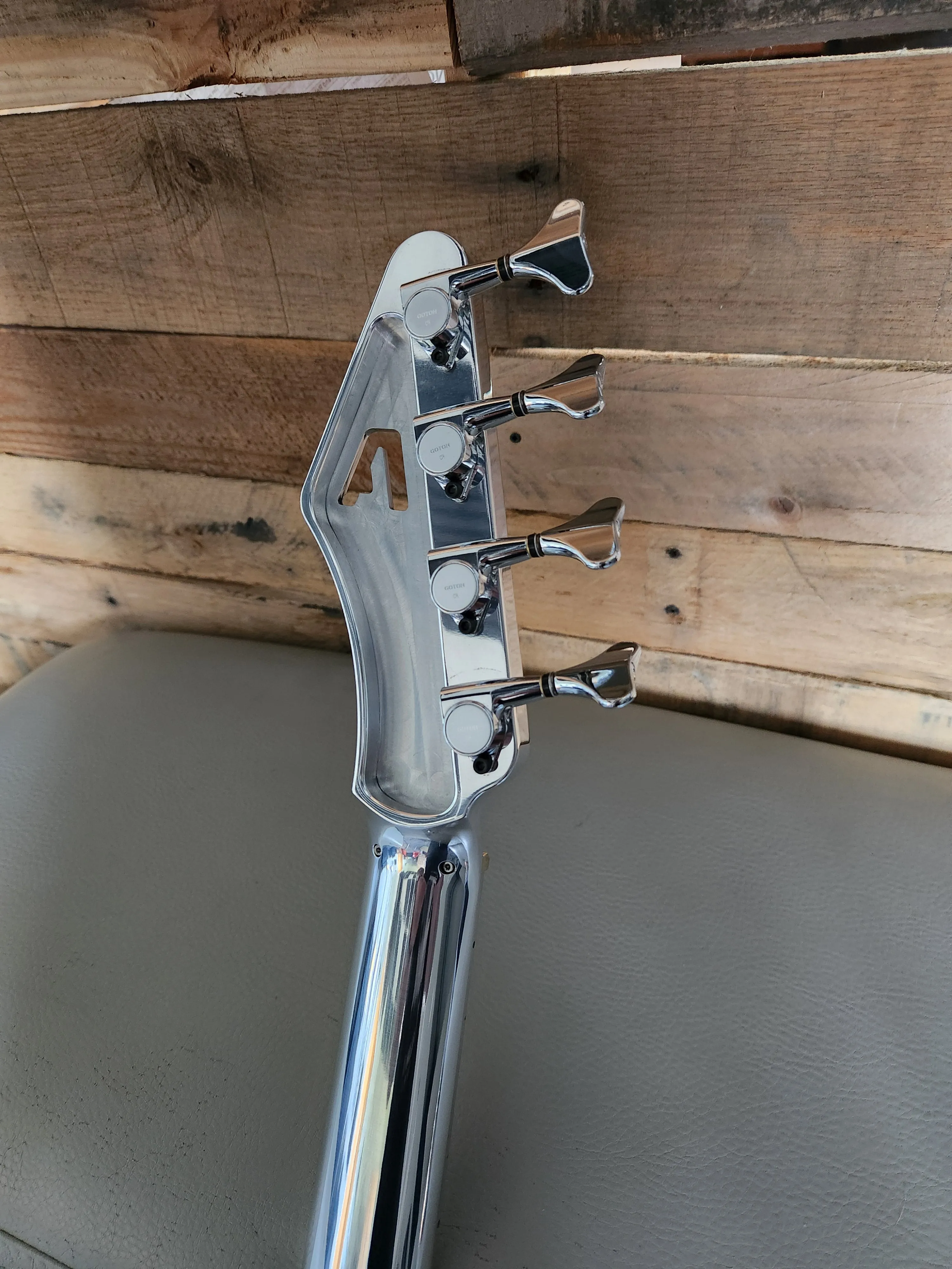 34" Scale Polished Aluminum Andromeda Inline Bass Neck -BLACK TUNERS
