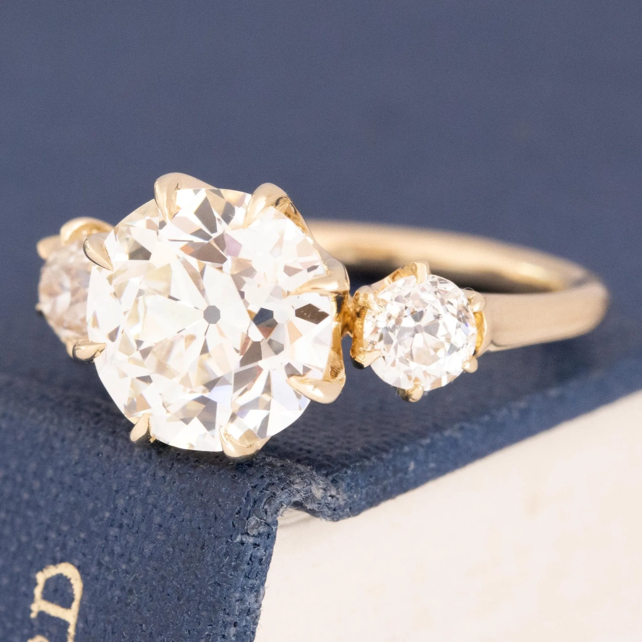 3.95ctw Old European Cut Diamond Trilogy Ring GIA