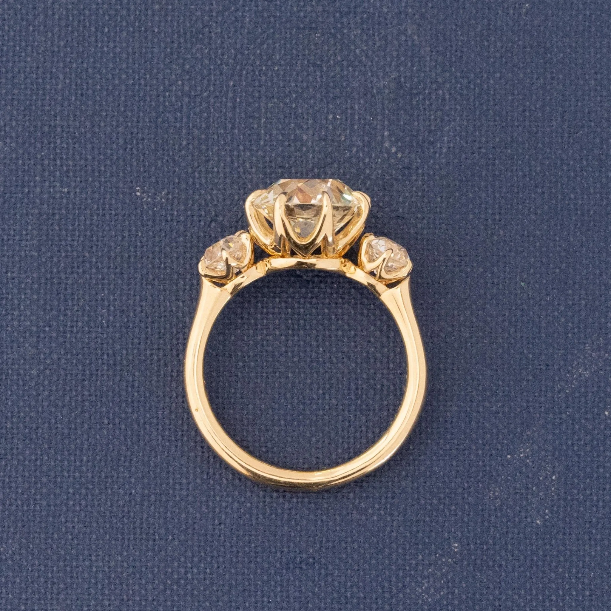 3.95ctw Old European Cut Diamond Trilogy Ring GIA