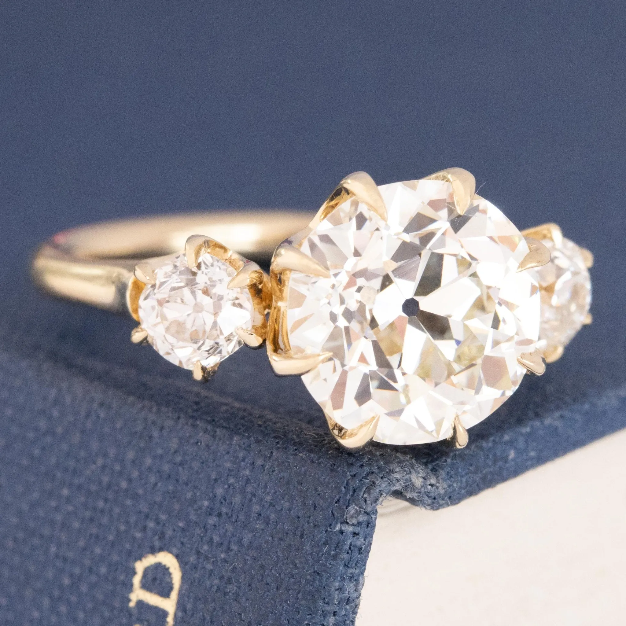 3.95ctw Old European Cut Diamond Trilogy Ring GIA