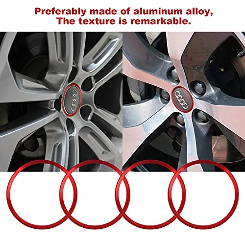 4PCS Car Wheel Center Caps Hub Rings for Audi Car Accessories Trims, Compatible for Audi Q5/Q3/Q7/Q2L/Q5L/A3/A4L/A6L Wheel Hub Accessories, Aluminum Alloy Wheel Caps Decoration Rings Full Set (Red)