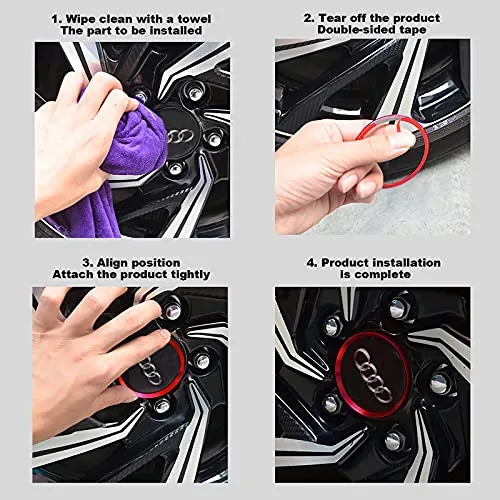 4PCS Car Wheel Center Caps Hub Rings for Audi Car Accessories Trims, Compatible for Audi Q5/Q3/Q7/Q2L/Q5L/A3/A4L/A6L Wheel Hub Accessories, Aluminum Alloy Wheel Caps Decoration Rings Full Set (Red)
