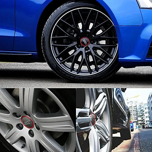 4PCS Car Wheel Center Caps Hub Rings for Audi Car Accessories Trims, Compatible for Audi Q5/Q3/Q7/Q2L/Q5L/A3/A4L/A6L Wheel Hub Accessories, Aluminum Alloy Wheel Caps Decoration Rings Full Set (Red)