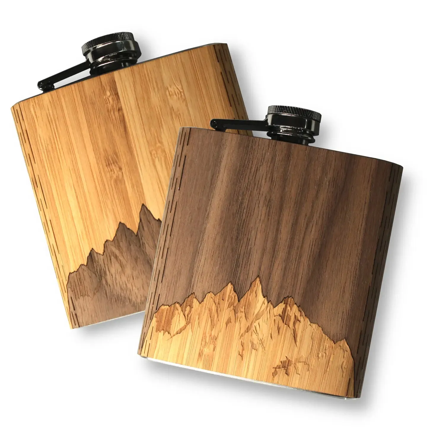 6 oz. Wooden Hip Flask - Sawtooth Mountains Bamboo Sky Gift Set