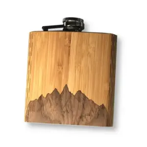 6 oz. Wooden Hip Flask - Sawtooth Mountains Bamboo Sky Gift Set