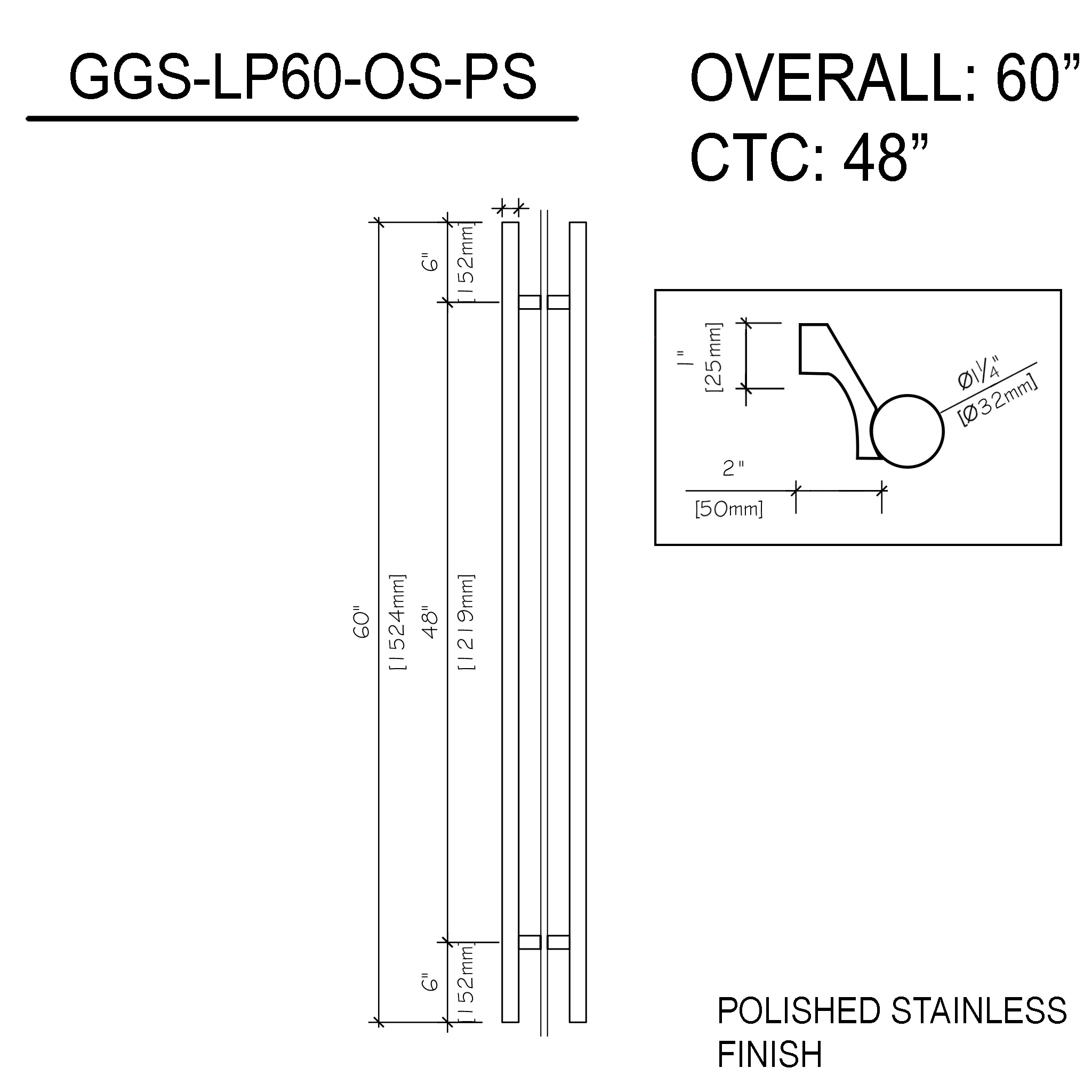 60" (48" CTC) Commercial LP - Offset (BS, PS, MBL)