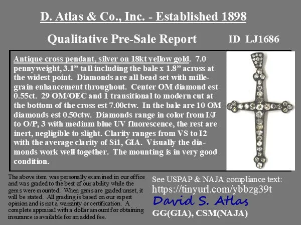 8.05ctw Antique Victorian Diamond Cross Pendant