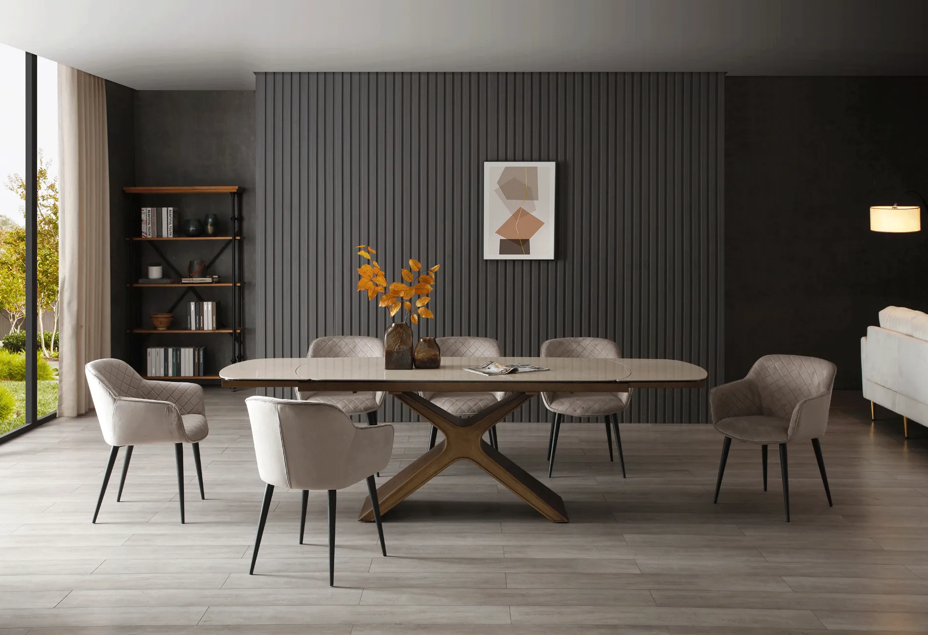 9368 Table Taupe with 1117 chairs SET