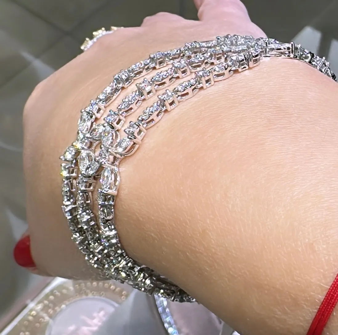 9.80carats Three Row Fancy Marquise & Round-cut Statement Diamond Tennis Bracelet
