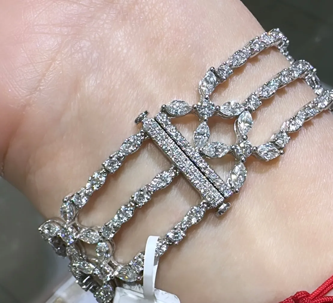 9.80carats Three Row Fancy Marquise & Round-cut Statement Diamond Tennis Bracelet