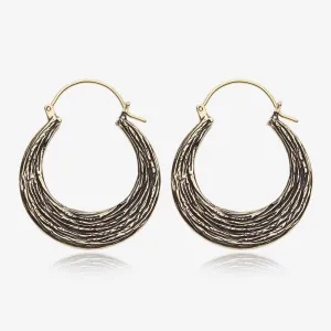 A Pair of Ancient Bali Ornate Golden Brass Loop Plug Hoop Earring