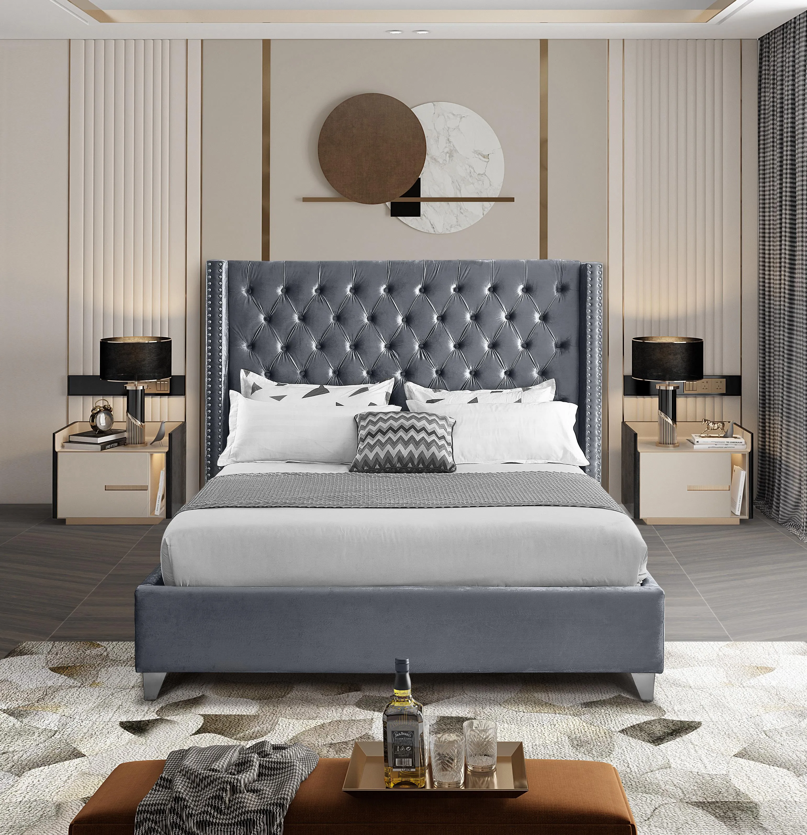Aiden Grey Velvet Full Bed