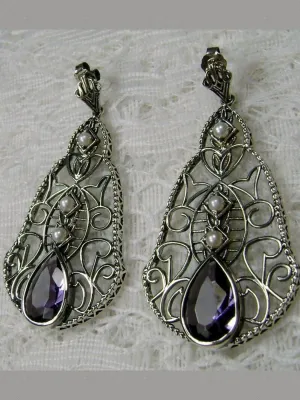 Amethyst & Pearl Lavalier Earrings, Victorian Jewelry E22