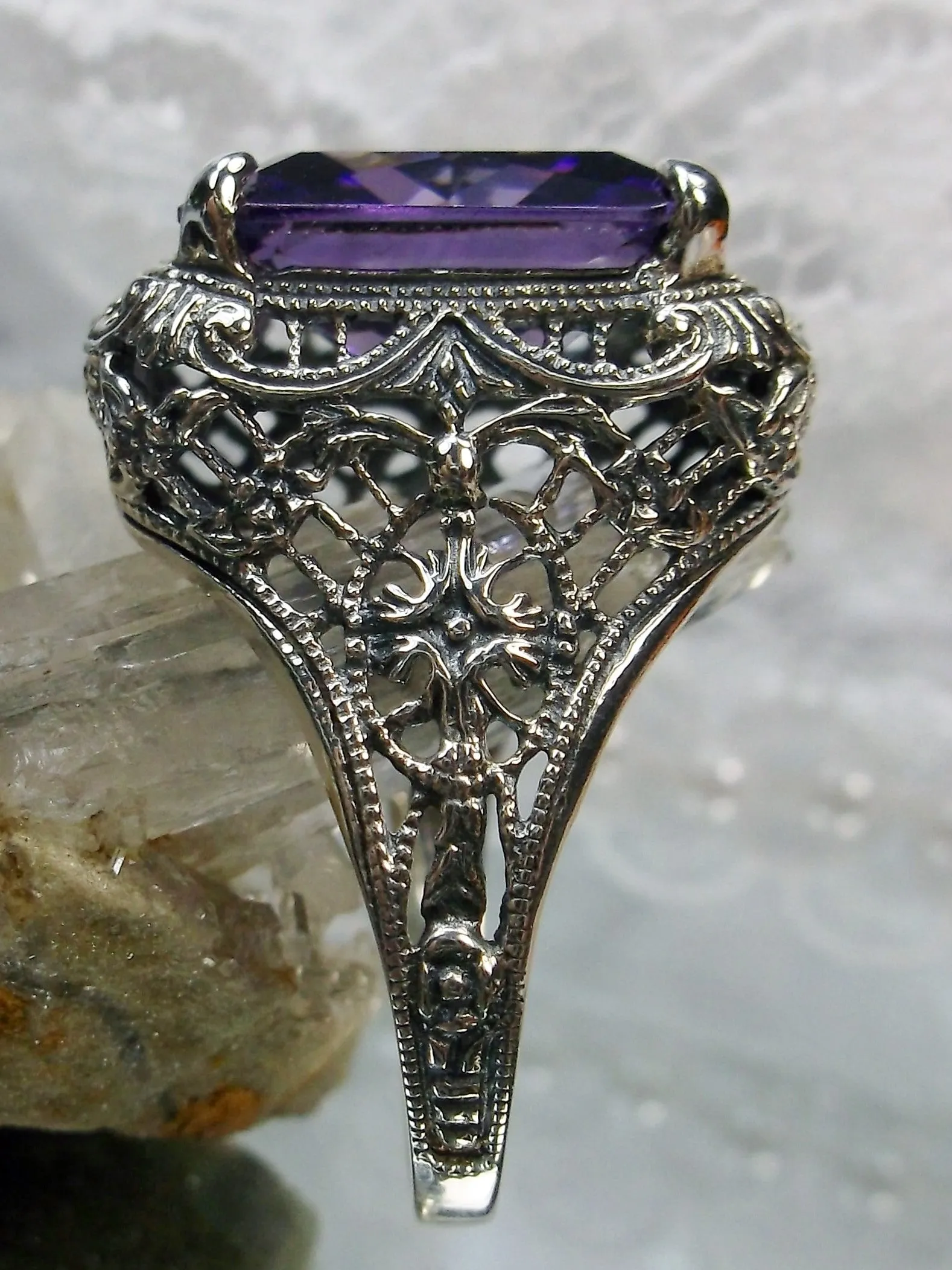 Amethyst Ring, Natural or CZ, 5ct Rectangle Gem, Vintage Jewelry #D200