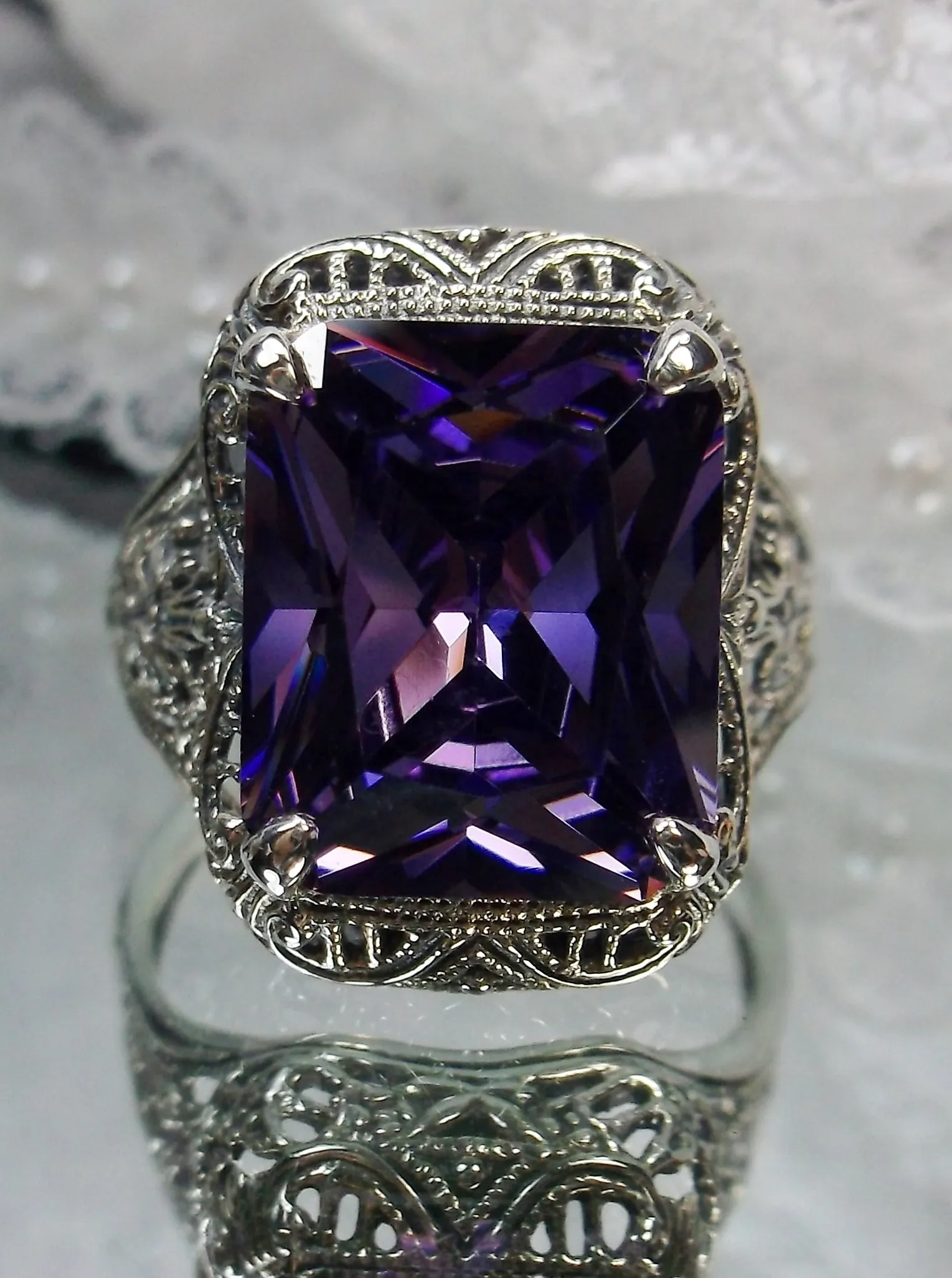 Amethyst Ring, Natural or CZ, 5ct Rectangle Gem, Vintage Jewelry #D200