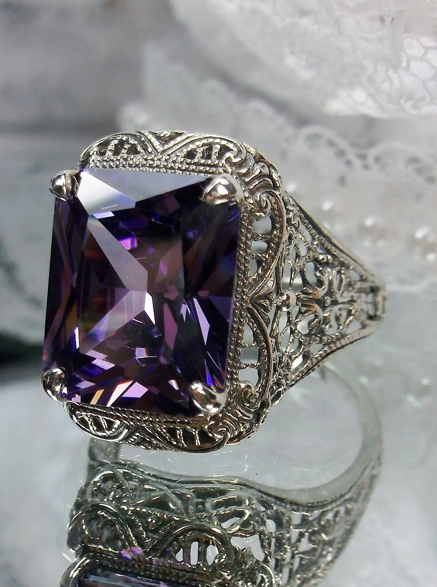 Amethyst Ring, Natural or CZ, 5ct Rectangle Gem, Vintage Jewelry #D200