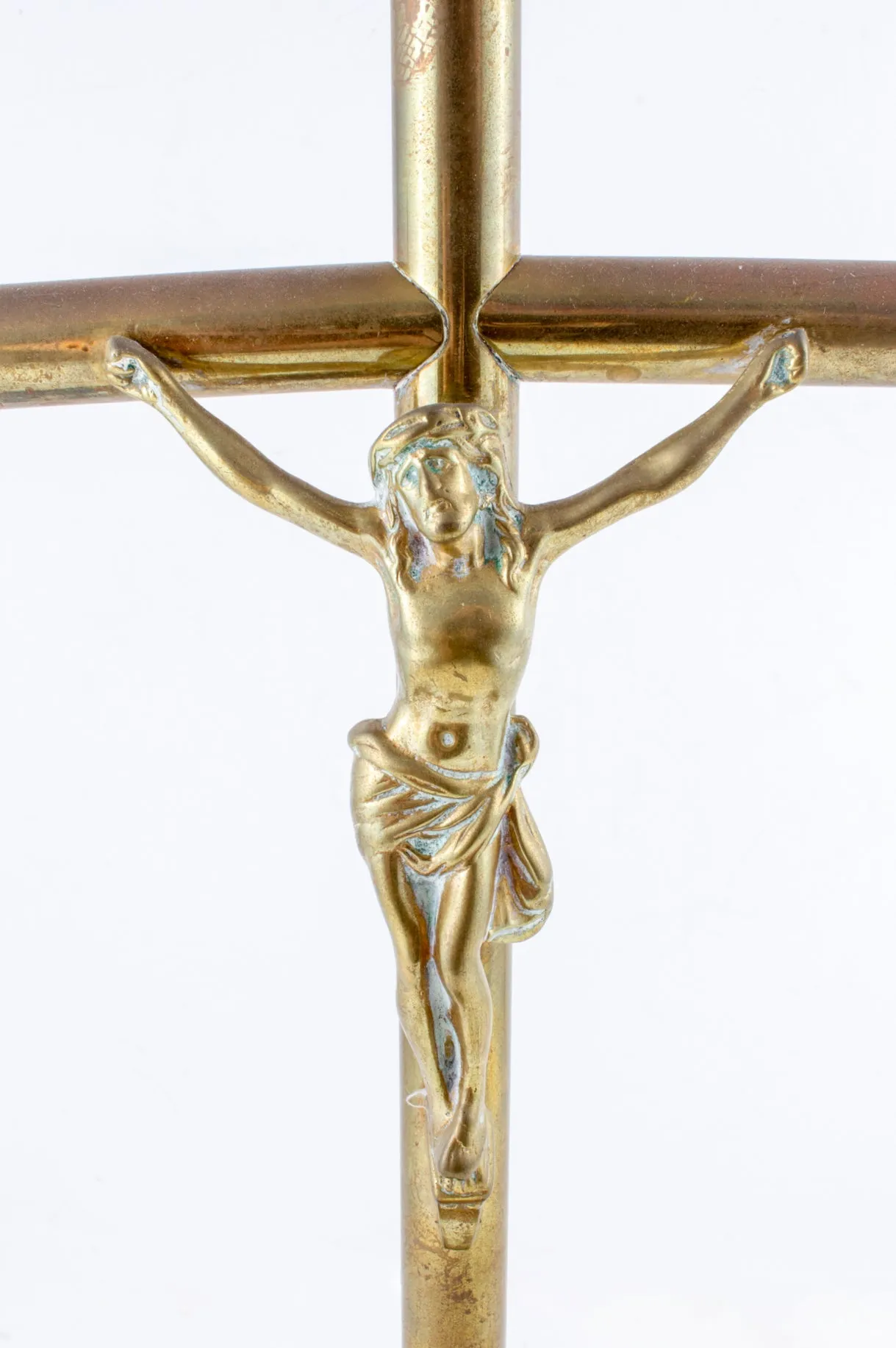Antique French Brass Standing Crucifix