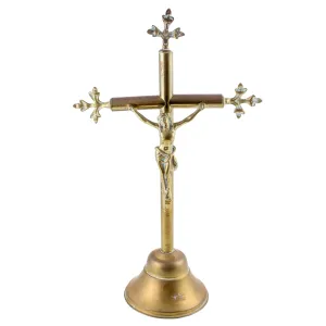 Antique French Brass Standing Crucifix