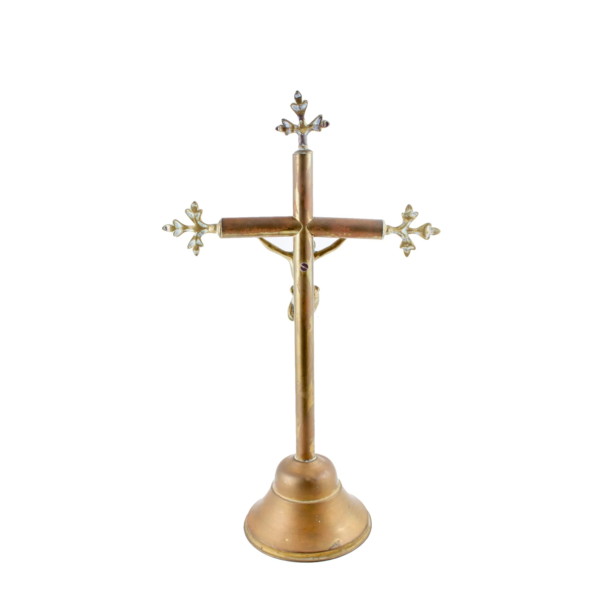 Antique French Brass Standing Crucifix
