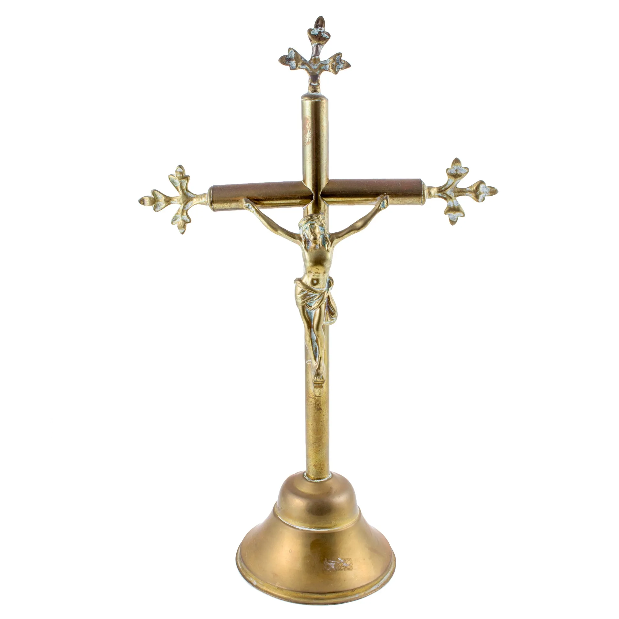 Antique French Brass Standing Crucifix