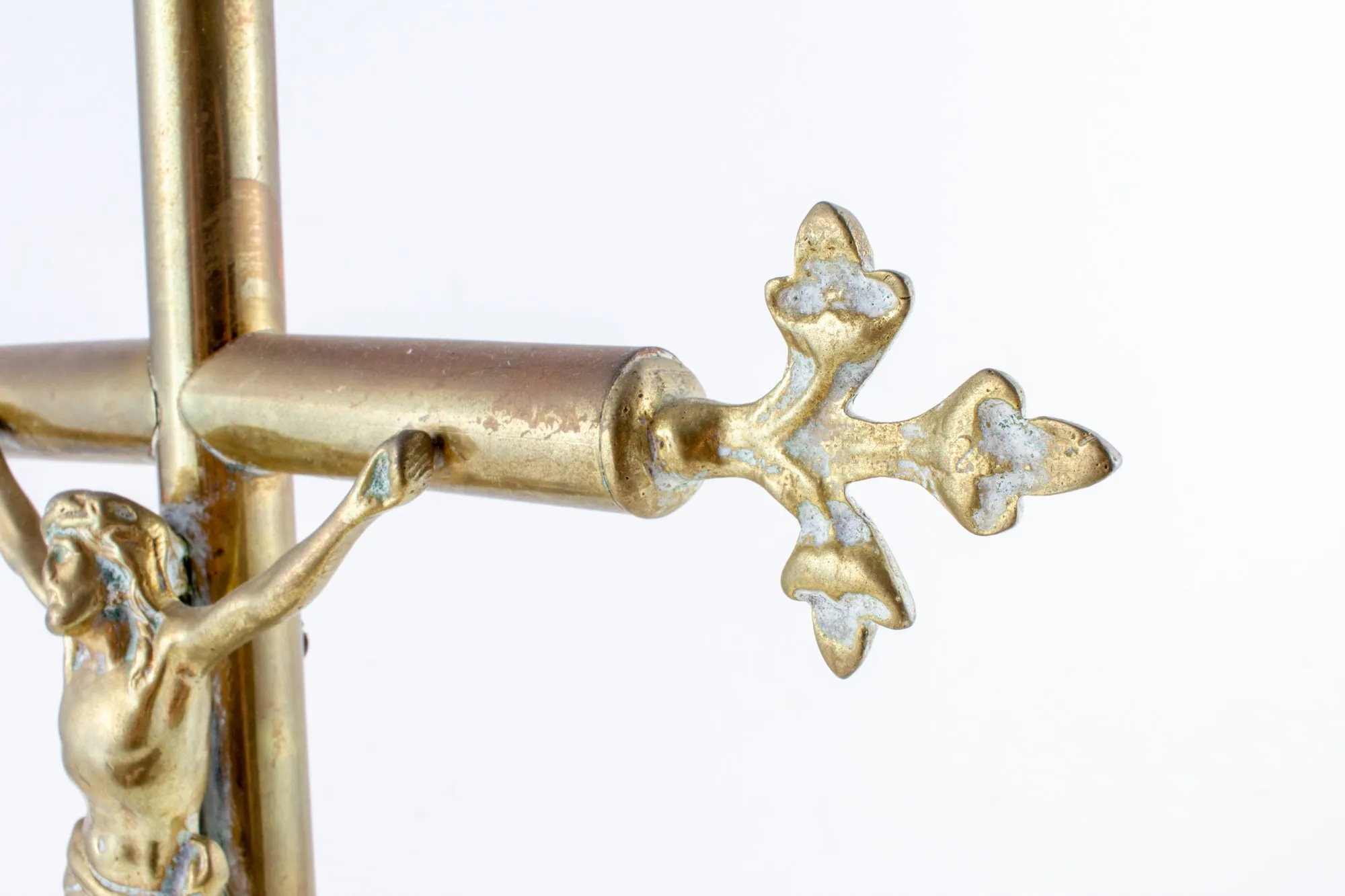 Antique French Brass Standing Crucifix