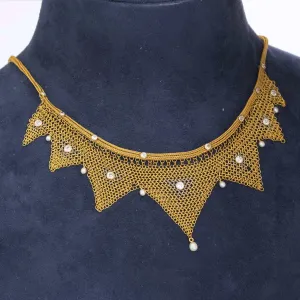 Antique Gold Mesh and Diamond Necklace