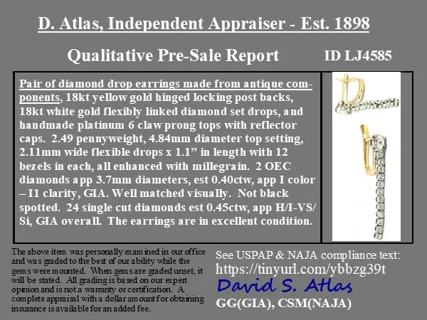 Antique Old European Cut Diamond Pendant Earrings