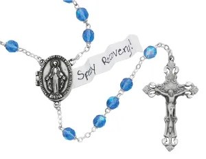 Aurora Blue Glass Prayer Petition Locket  Rosary(7 MM)